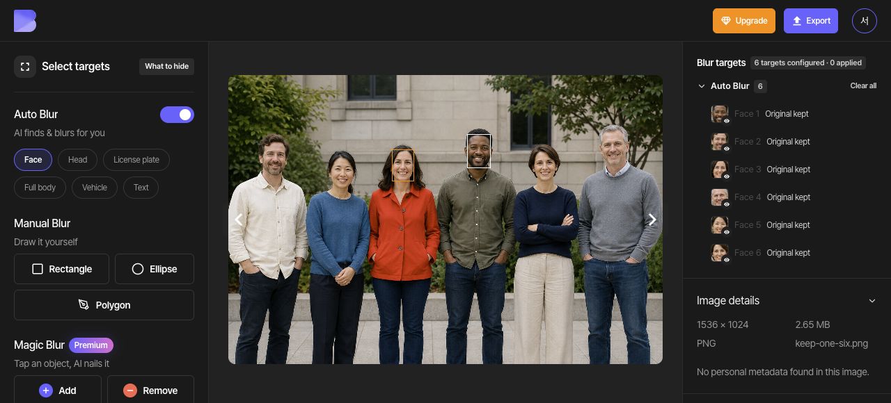Keep the person third from the left, in the red jacket, clear.